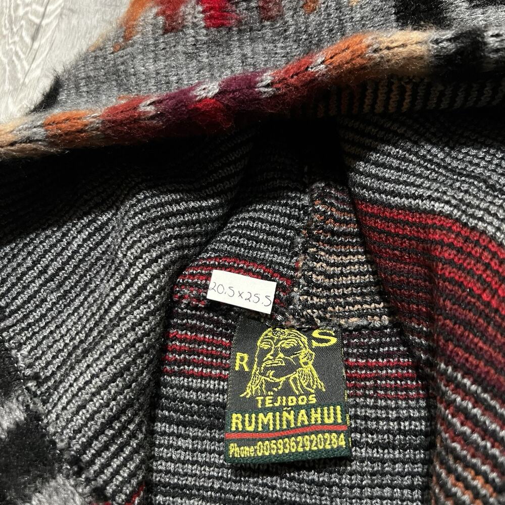 Tejidos Ruminahui Aztec Sweater Hoodie Alpaca Wool Red Ecuador Southwestern Sz S - Picture 4 of 4
